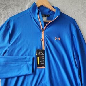 Under Armour Golf Shirt Mens Medium Loose Fit 1/4 Zip Pullover Royal Blue Orange